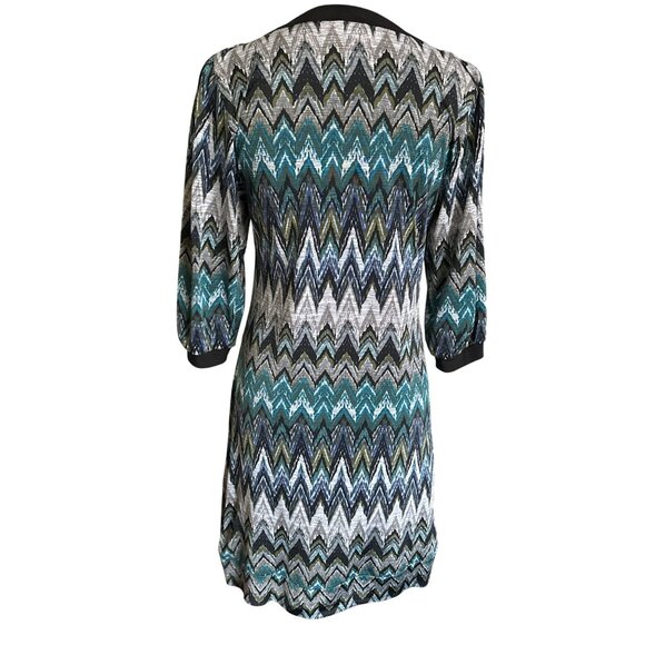 Rabbit Rabbit Rabbit Chevron Print Tunic Top Womens 3/4 Sleeve Black Trim Scoop - Picture 3 of 4